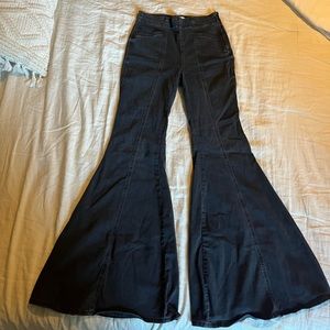 Free People just float on super flare black jeans side zip!!